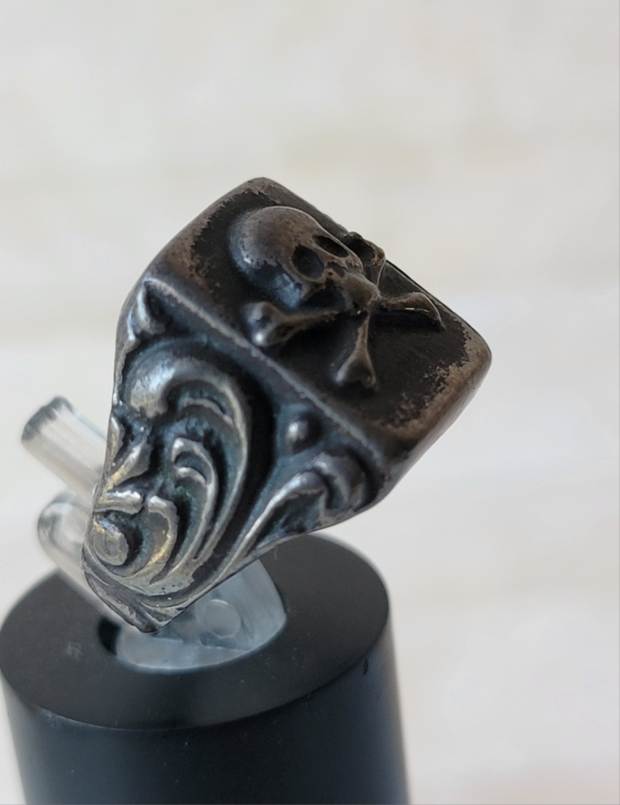 Antique Rare Memento Mori Silver Ring Skull & Bones