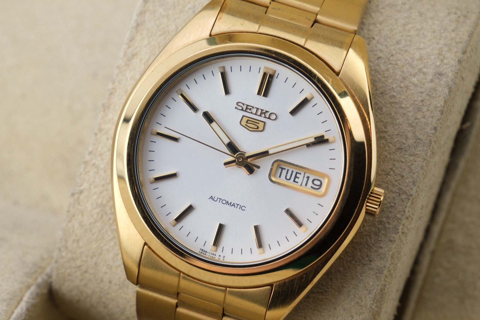 Seiko Ref.SNX116K Mens Auto Day/Date 37mm SS Silver Dial Gold Tone Working 6.7”