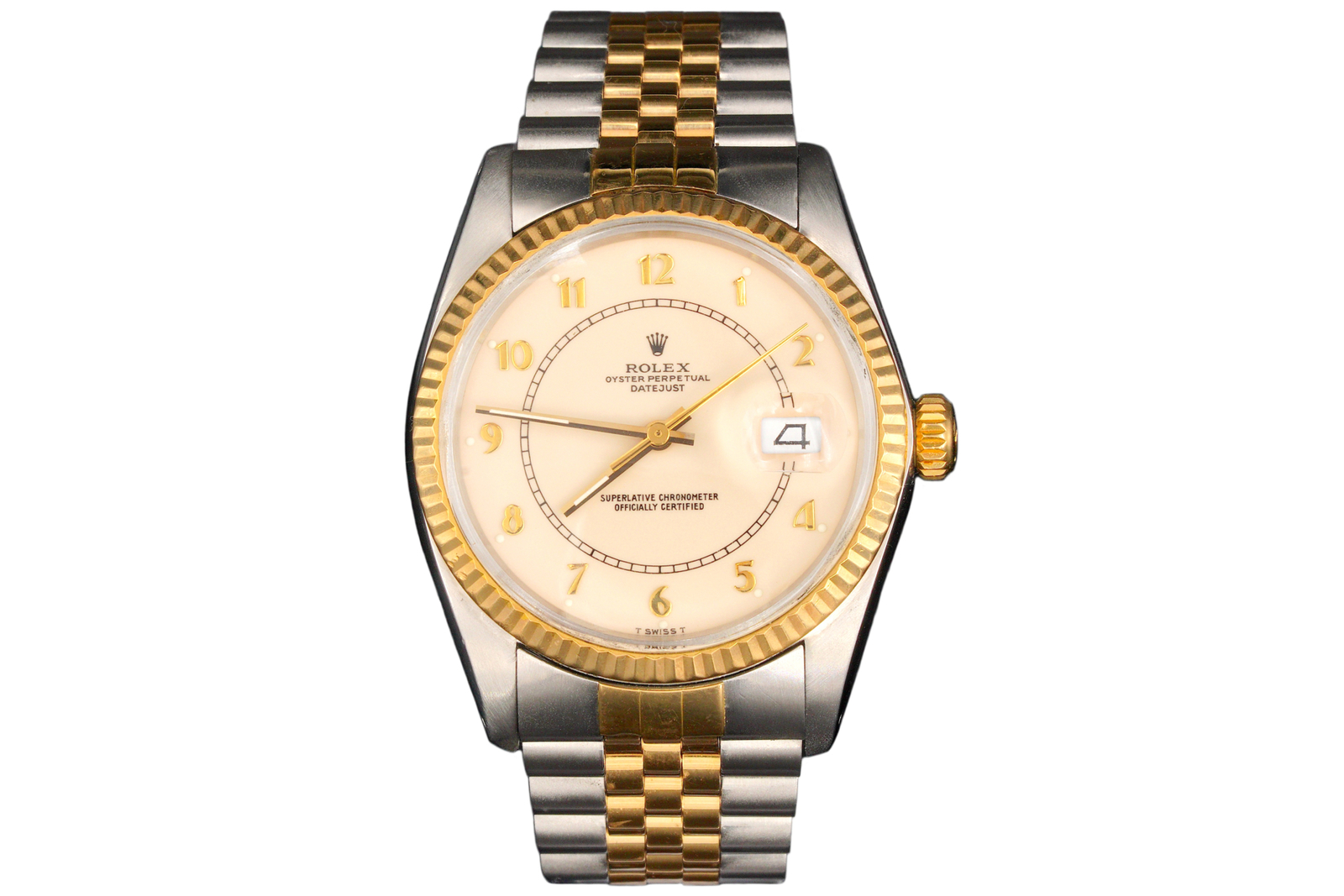 Rolex 2Tone Yellow Gold/Stainless Steel Datejust Watch Cream Arabic Dial 16013