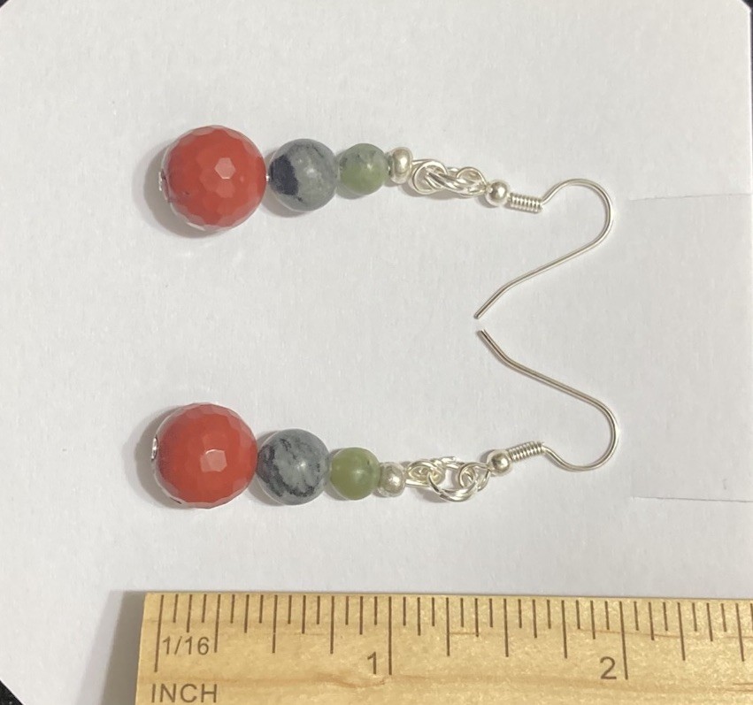 Green Red Black Jade Jasper Silver Handmade Hook Drop Gemstone Beaded Earrings