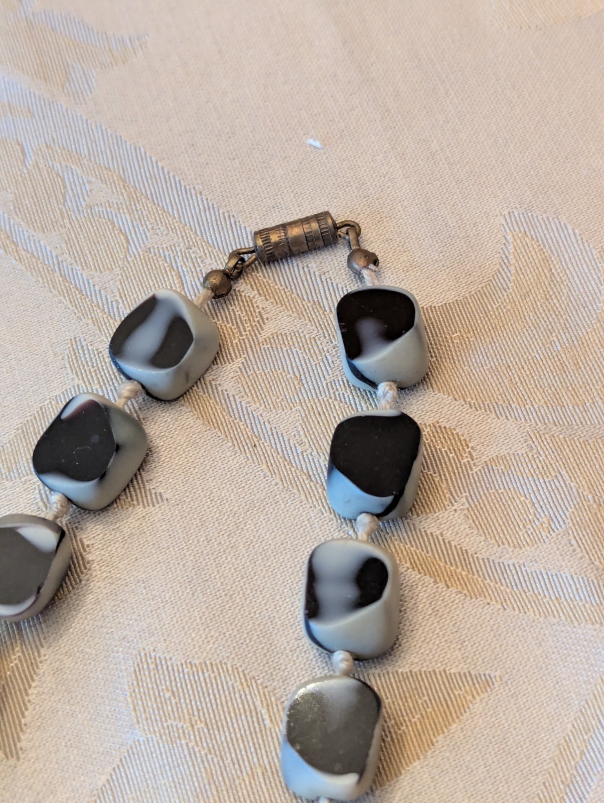 Vintage Black, Gray, White Marbled Glass Beaded Necklace
