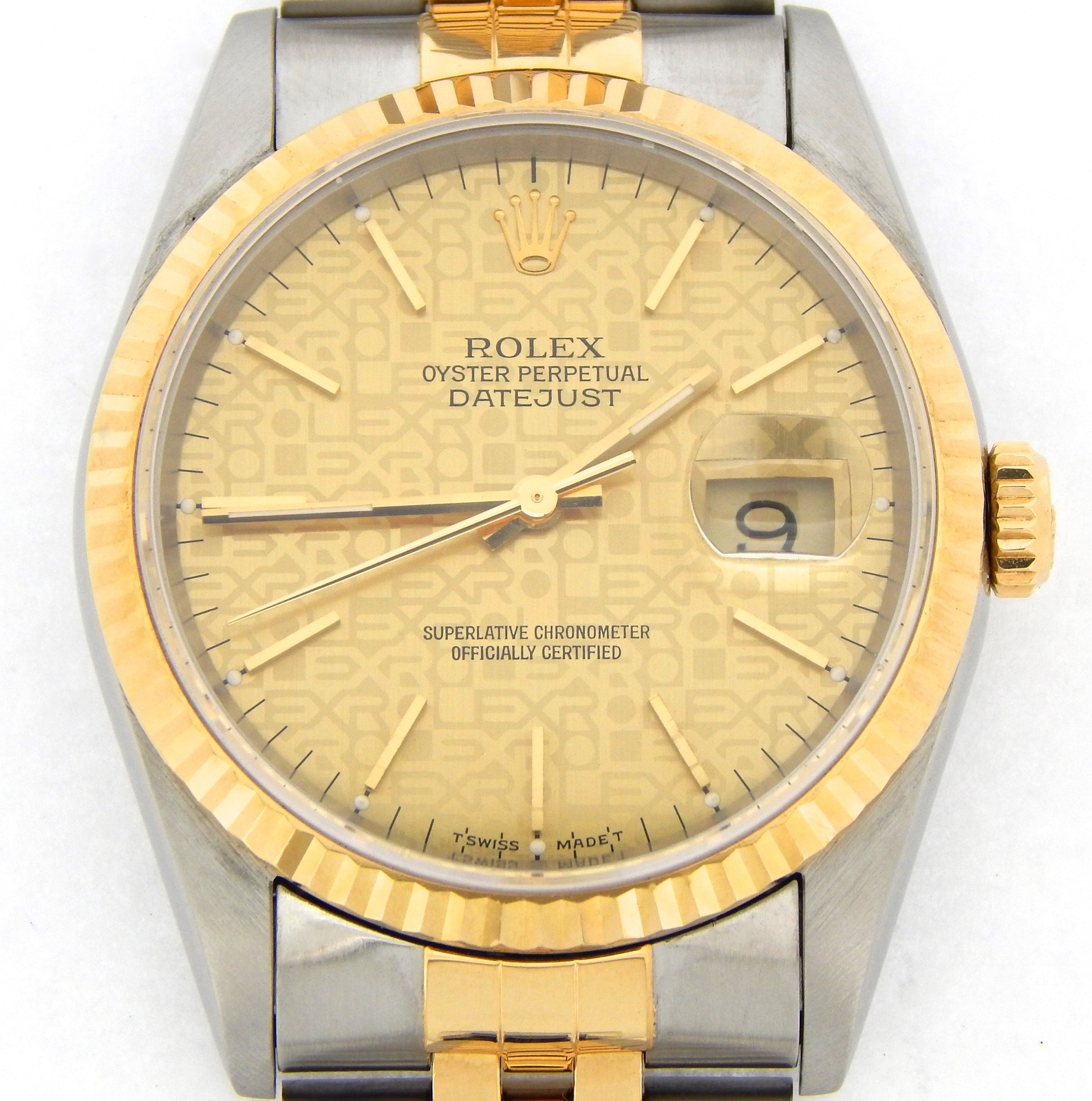 Mens Rolex 2Tone 18k Gold Stainless Steel Datejust Watch Anniversary Dial 16233