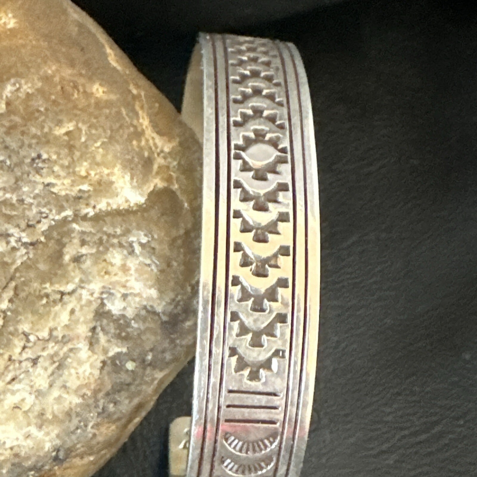 Stamped Cuff Bracelet Native American Navajo Sterling Silver 18119