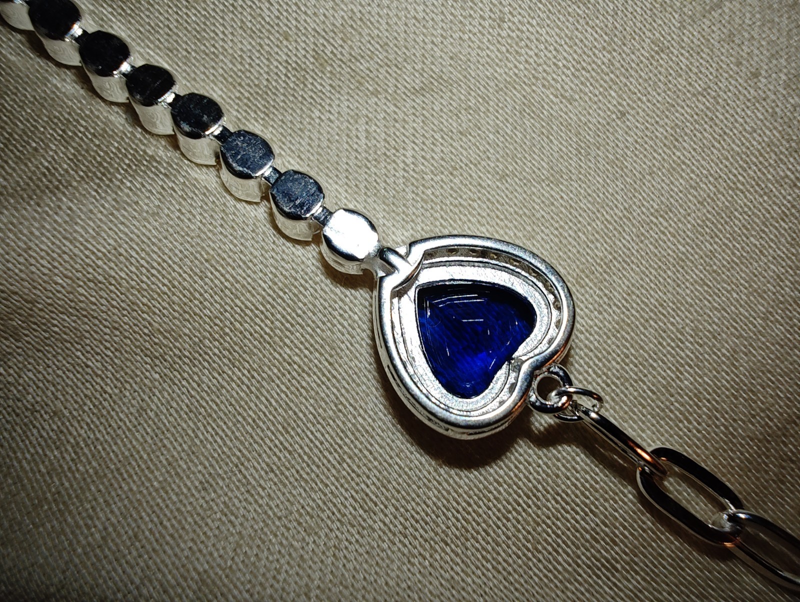 Adjustable .925 sterling silver bracelet blue stone paperclip & tennis band a13