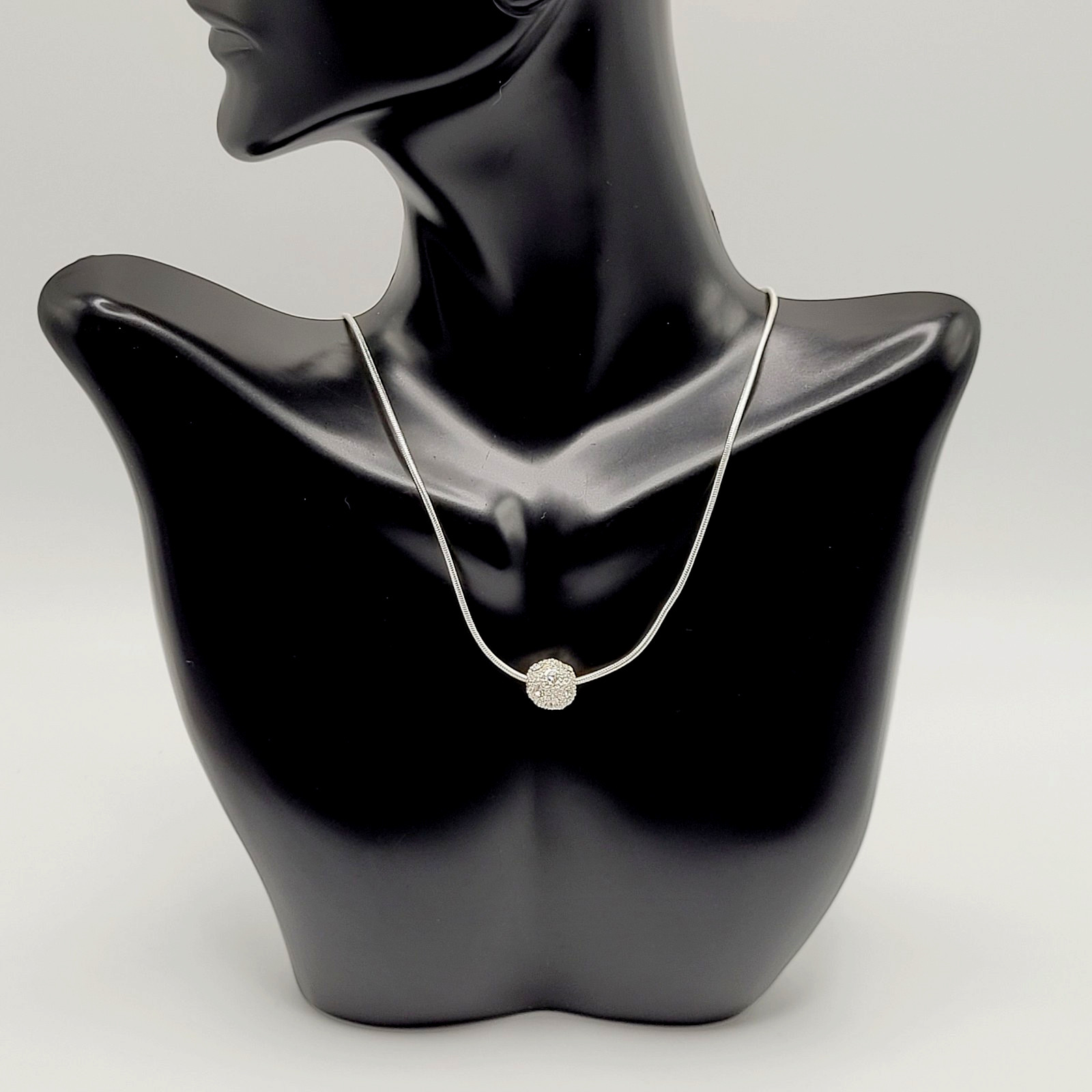 Disco Ball Glitter Sphere Feminine Elegant Style Silver Tone Pendant Necklace