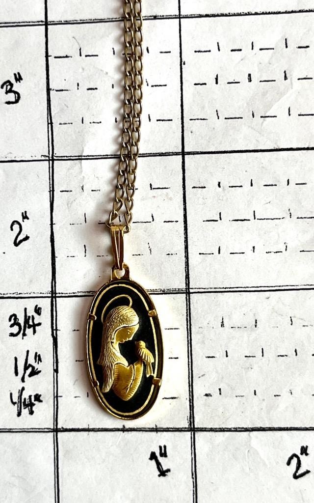 Vintage ia Midas Damascene Toledo Spain Virgin Mary Pendant Necklace #21-8