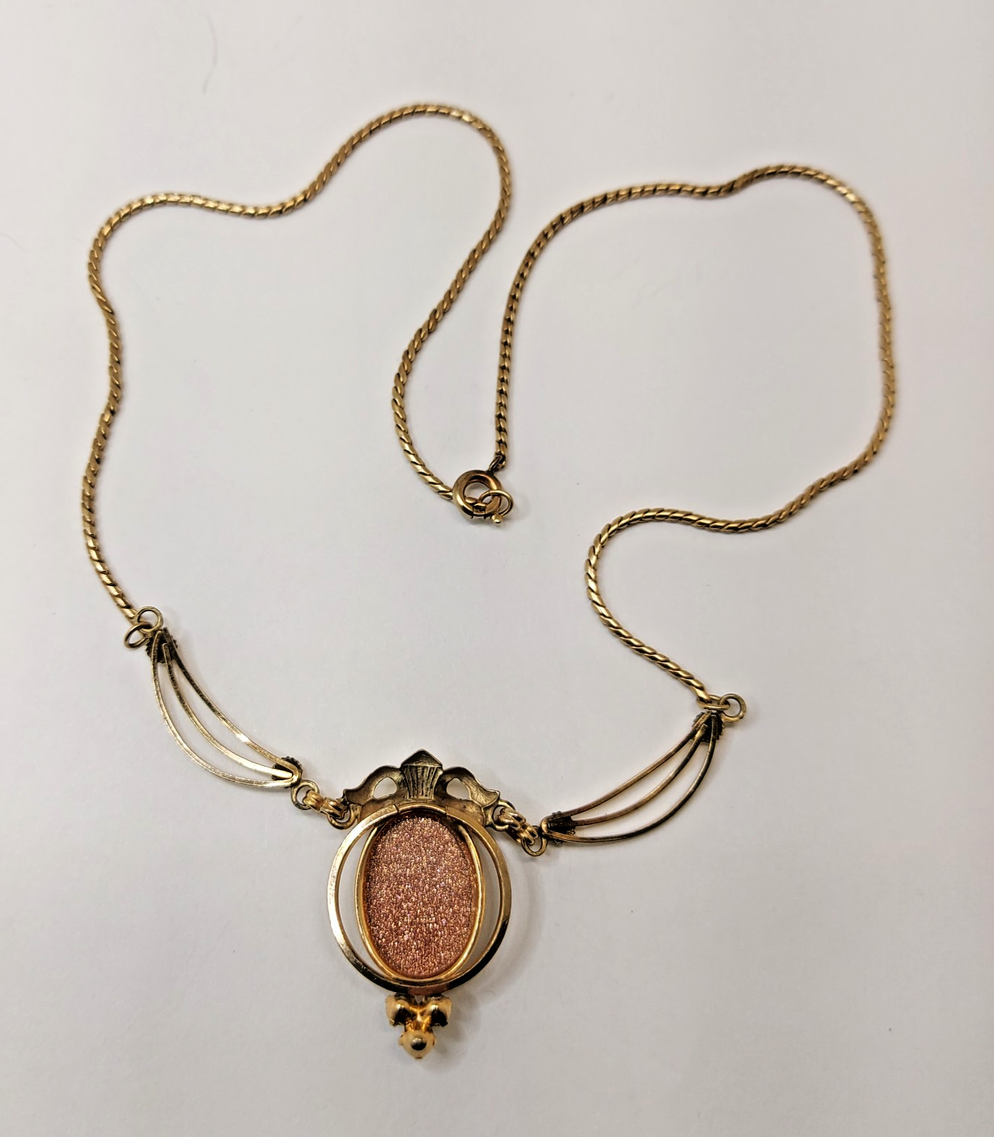 Vintage 1/20 12k Gold Filled Goldstone Sandstone Lavalier Necklace
