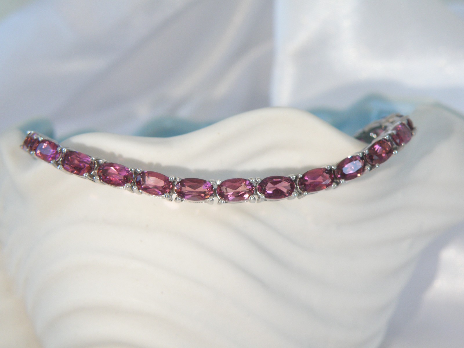 Sterling Silver 925 Rhodolite Pink Garnet Tennis Bracelet 8″