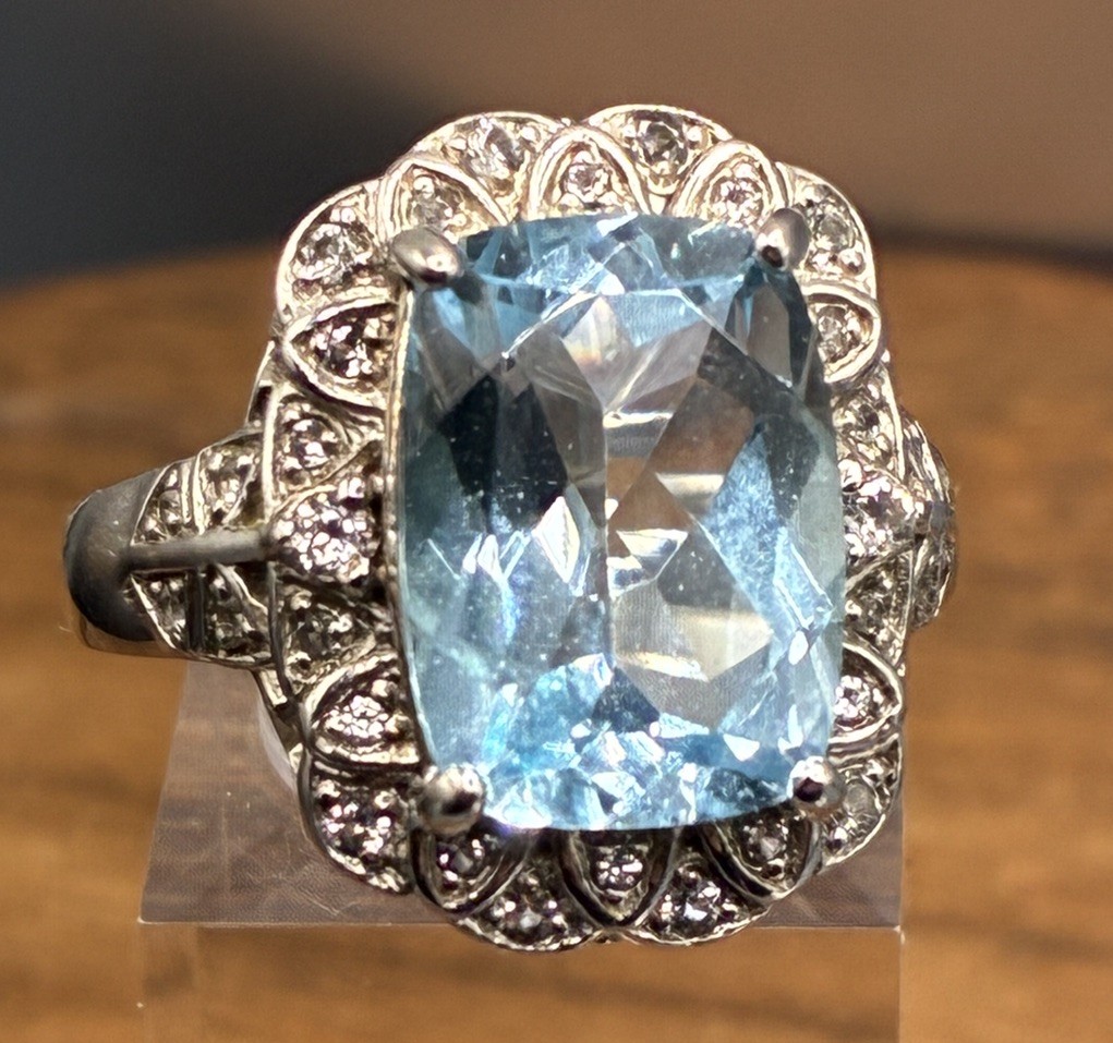 5.95 CTW Glacier Topaz and .31 CTW White Topaz Sterling Silver Size 8 Ring