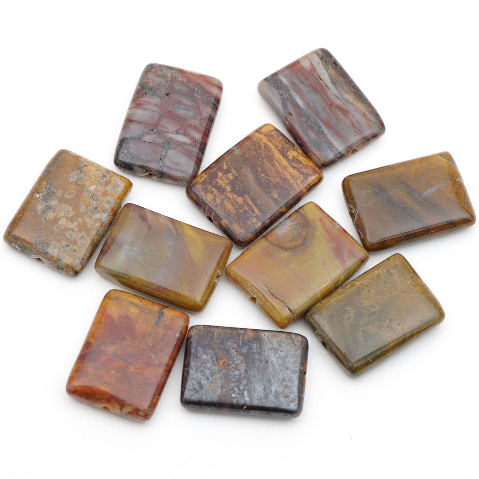 10 earth tones wood jasper beads flat rectangular brown stone avg 19mm 20mm