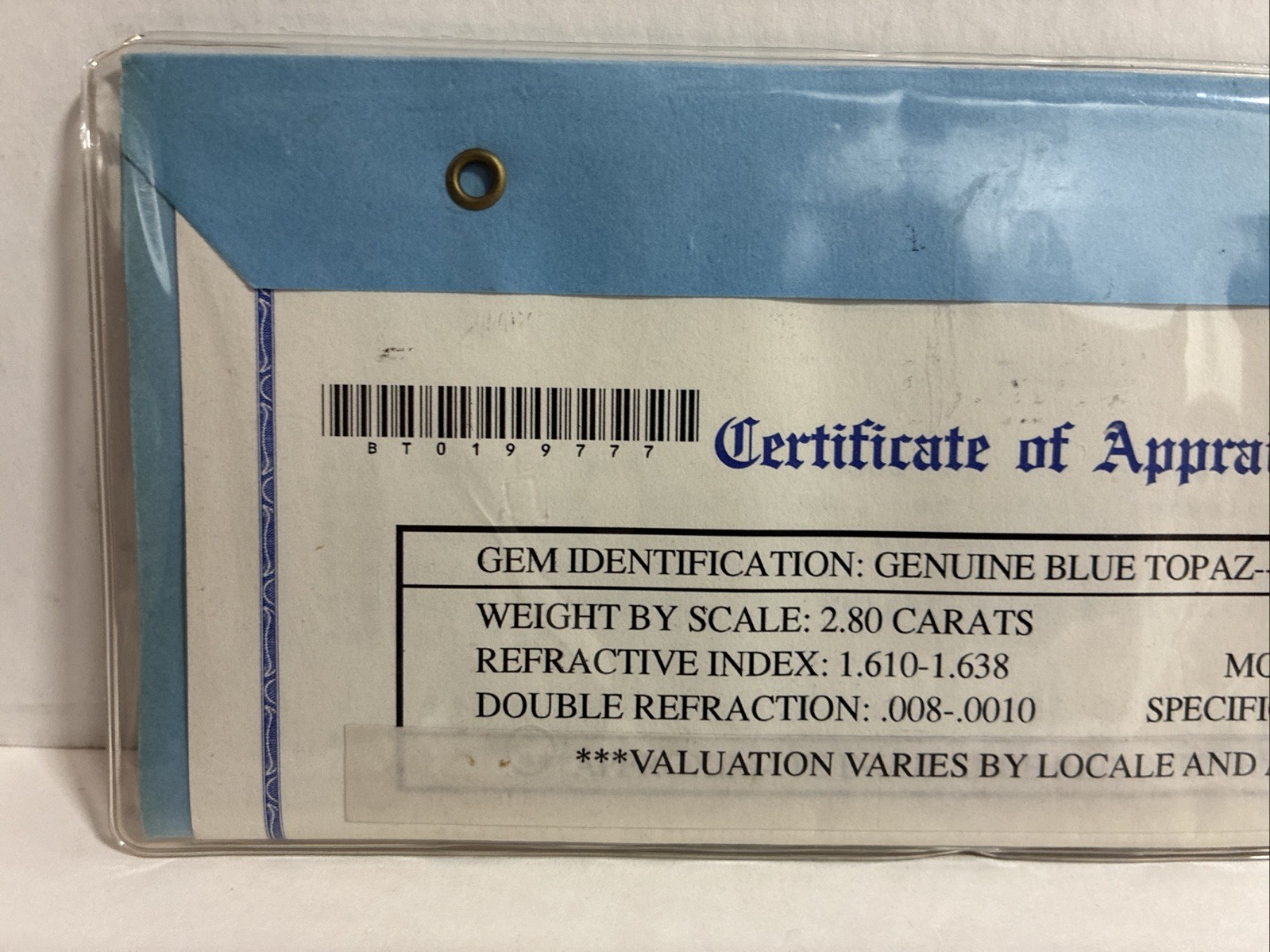 Genuine Blue Topaz 2.80 Carats w Certificate of Appraisal Included