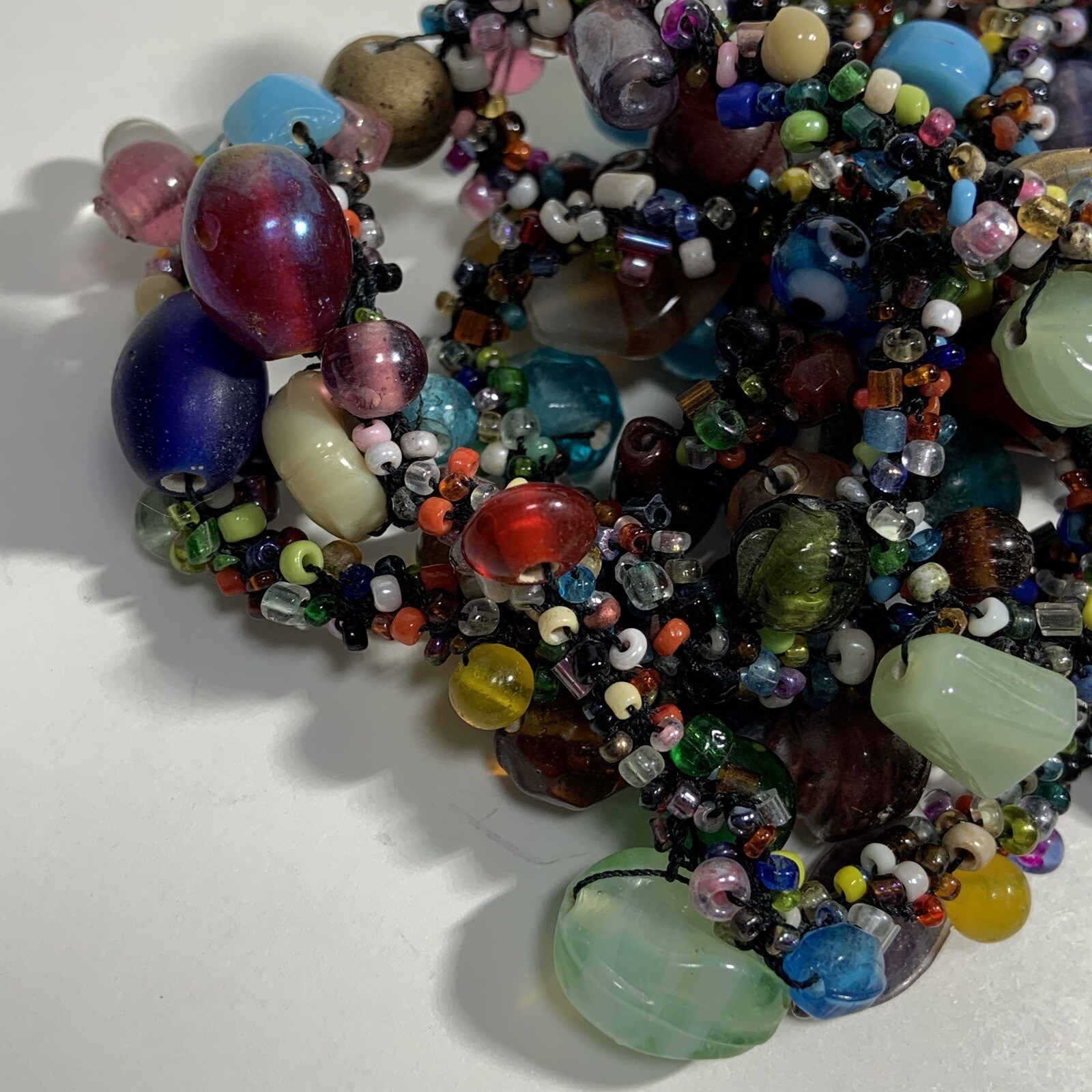 HANDCRAFTED Art Glass Seed Bead TWIST WRAP NECKLACE Multi Color EXTRA LONG 48″