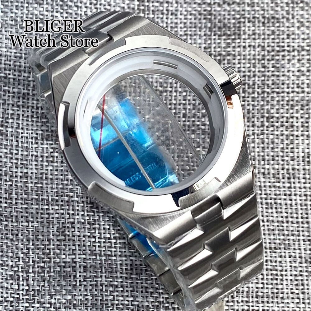 Silver 41mm Watch Case Bracelet Stainless Steel fit NH34 NH35 NH36 NH38 Sapphire