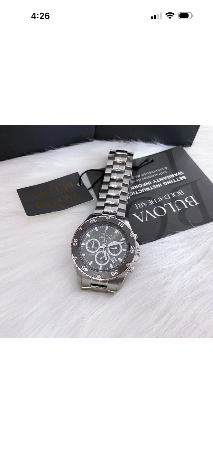 Men Bulova Classic Black Marine Star Chronograph 98B401 Quartz Watch 7.5-8-8.5