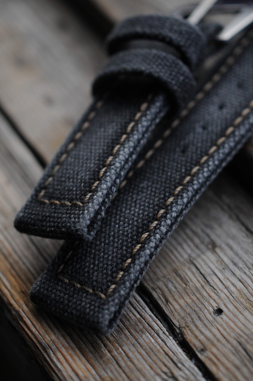 24/22 Distressed Black handmade rolled canvas watch strap Ready-Made US-DutyPaid