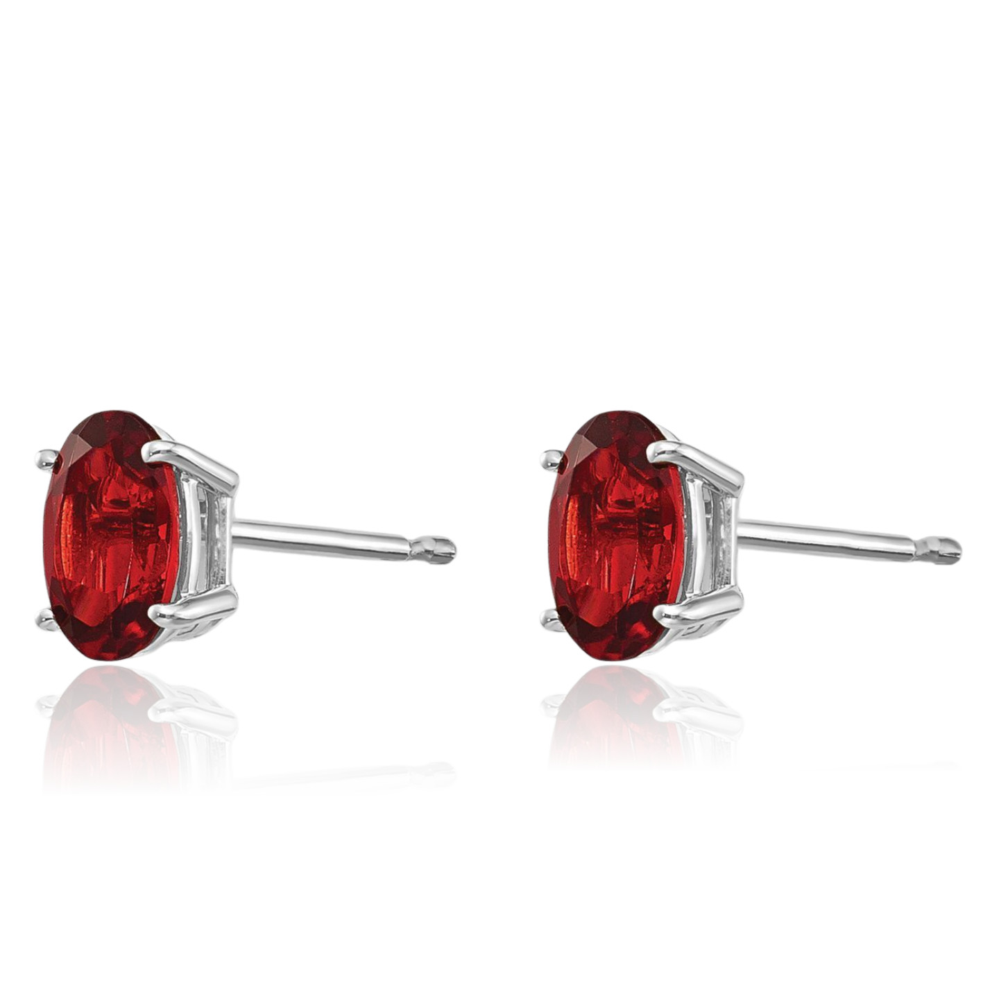 14K Solid White Gold 1.20 ct Red Garnet Medium Stud Earrings 6mm 1/4 inch Oval