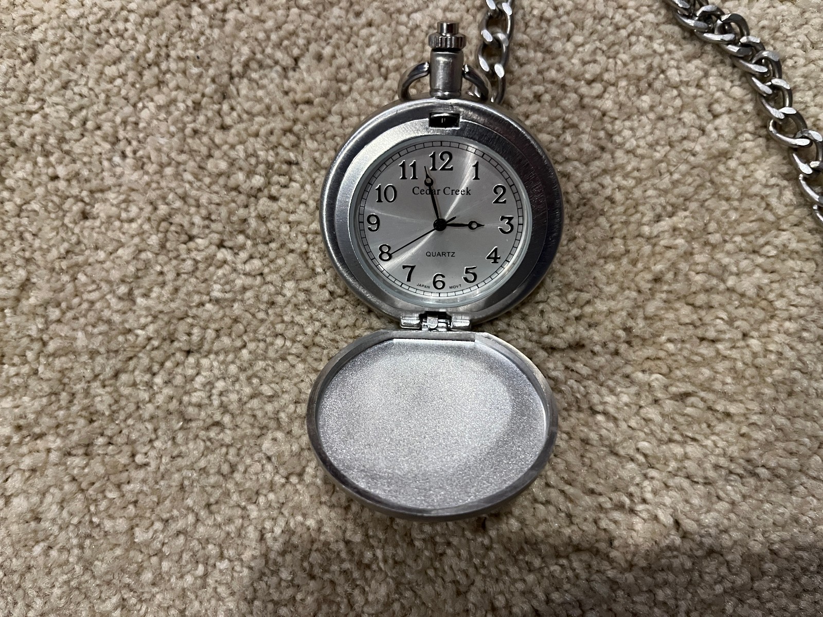 Cedar Creek Railroad Train Pocket Watch Quartz Japan Movement NEEDS BATTERY