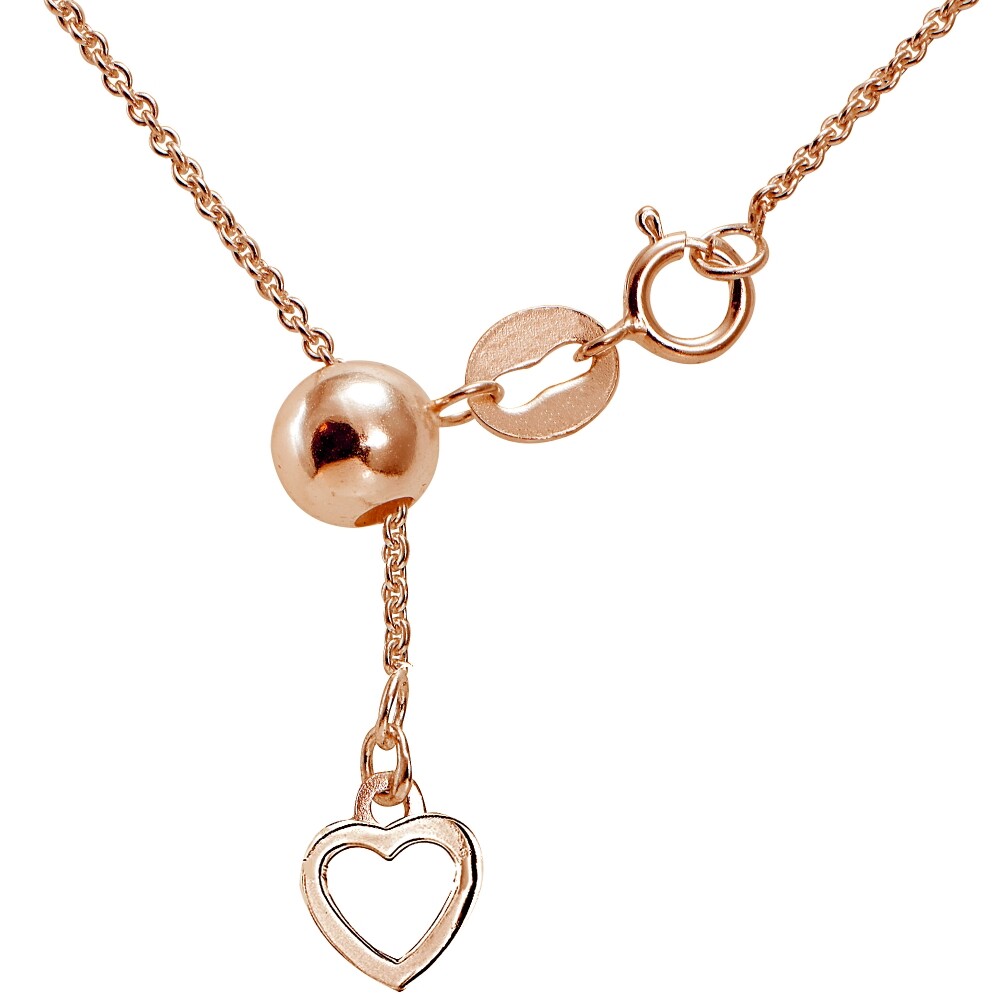 Rose Gold Flashed Sterling Silver Adjustable Rolo Bolo Chain Necklace 20″ Inches