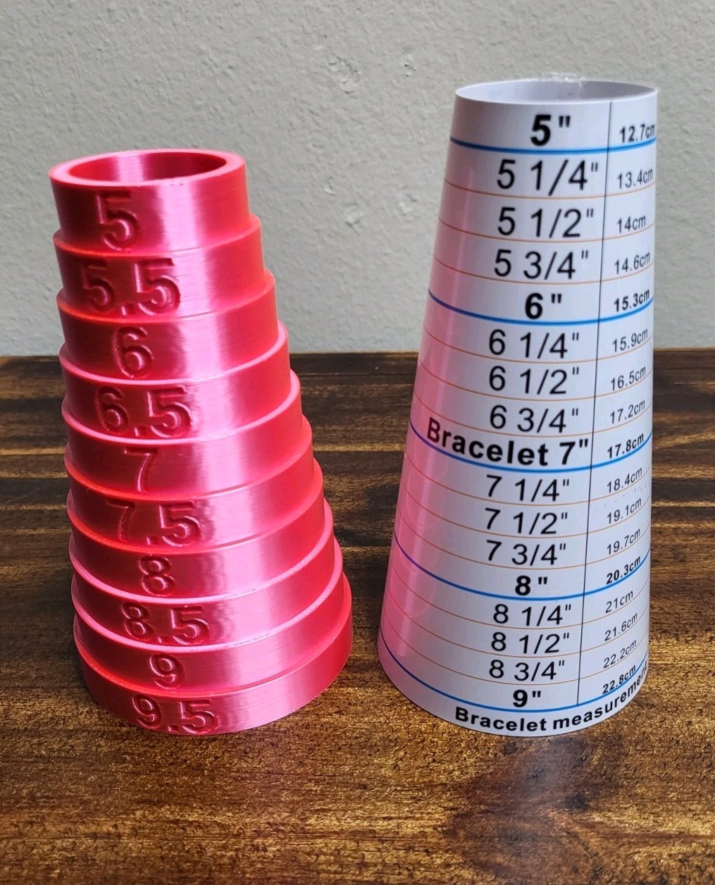 Bracelet Sizer Mandrel Set Pink 3D Printed & Laminated Paper, Reseller
