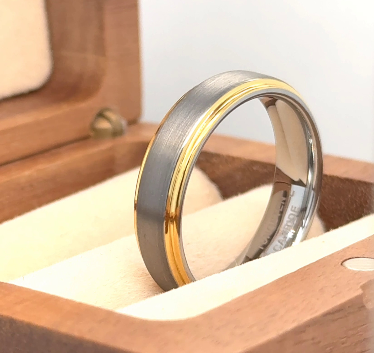 Engraved Band 6mm Silver & Gold Tungsten Stackable Band Wife Valentine Gifts