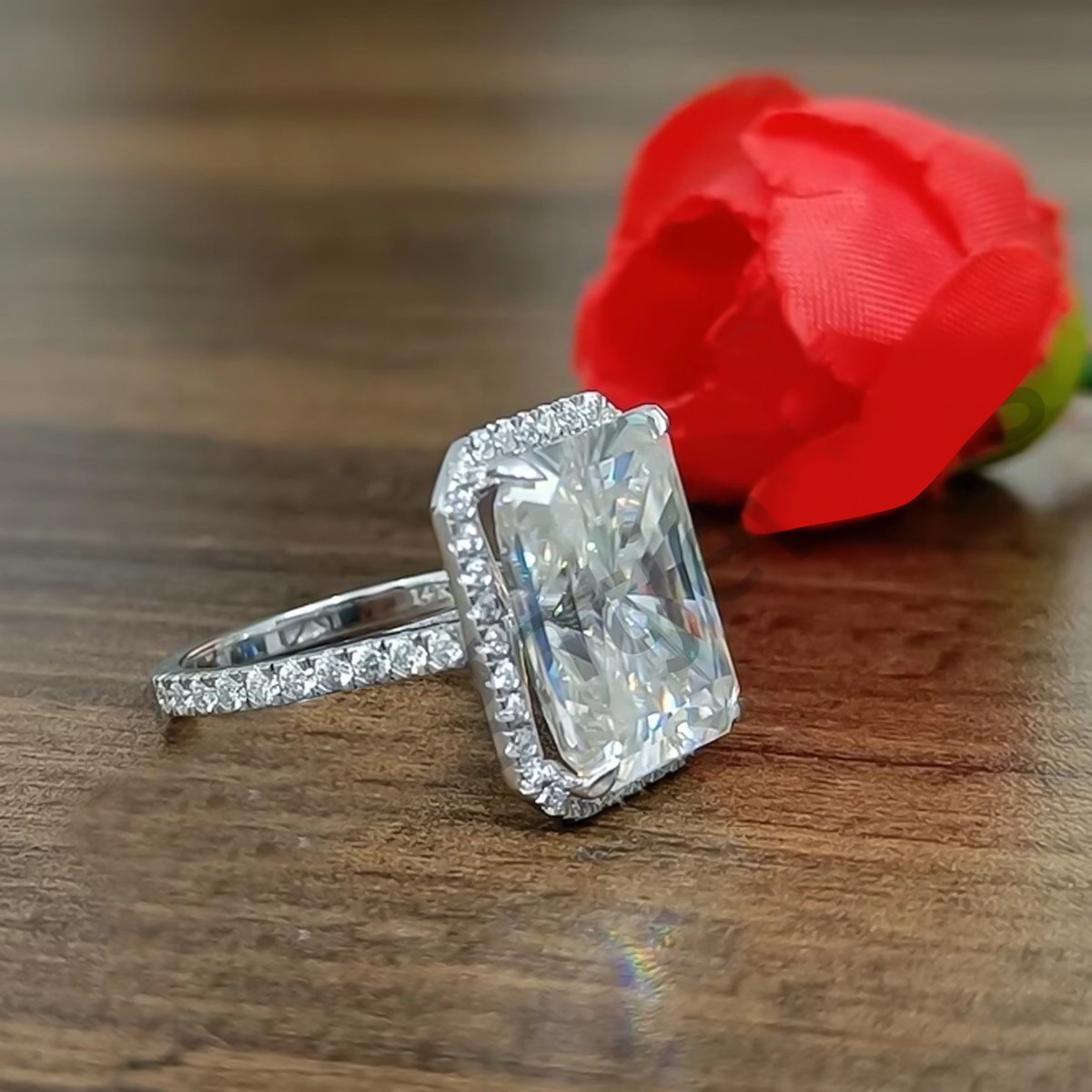 20.00 Ct Certified Radiant Cut Off White Diamond 925 Silver Ring Treated