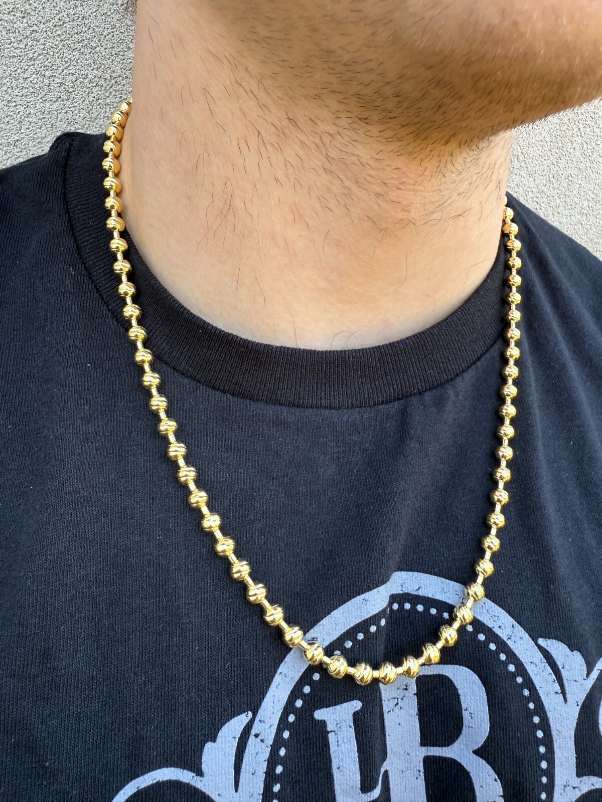 6mm Ball Bead Chain Moon Cut Dog Tag Mens Necklace 14k Gold Over 925 Silver