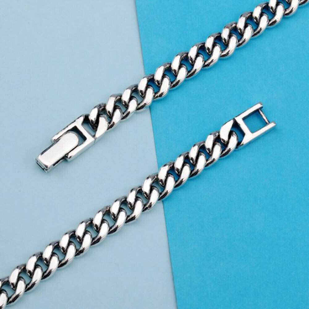 Pure S925 Sterling Silver Chain 5mm-8mm Cuban Curb Link Bracelet 6.7-8.7inch L