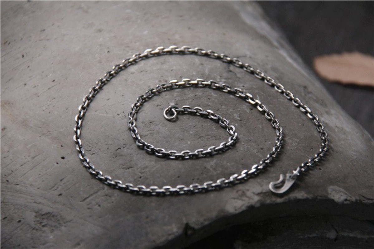 Oxidized Thai Silver Chain, S925 Sterling Vintage Rolo Necklace for Pendants