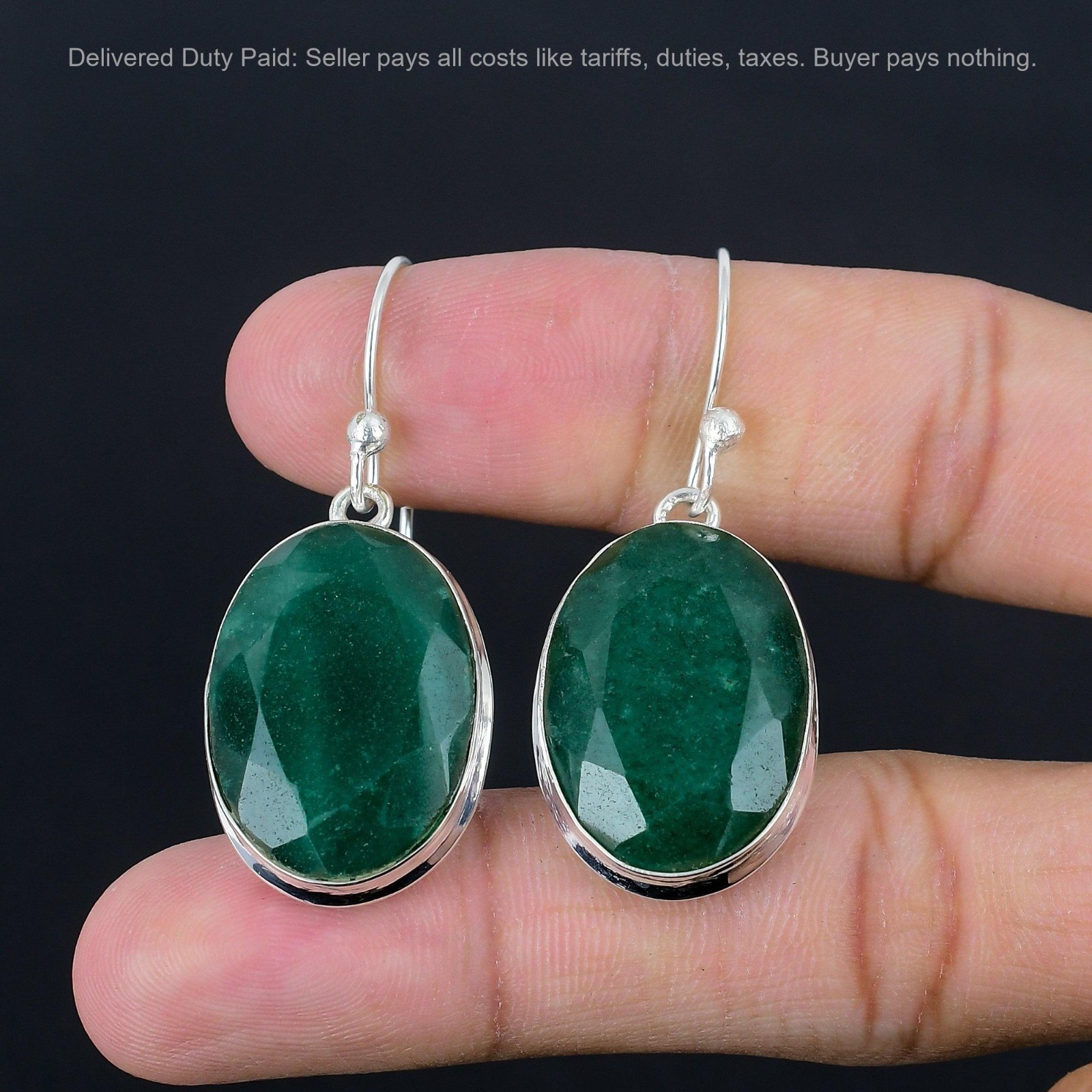 925 Silver Zambian Emrald Stone Elegant Dangling Mother New Earrings Jewelry