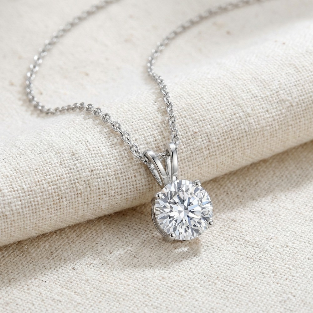 1 – 5 Ct Round Diamond 4-Prong Pendant 14k Gold Necklace Lab Grown