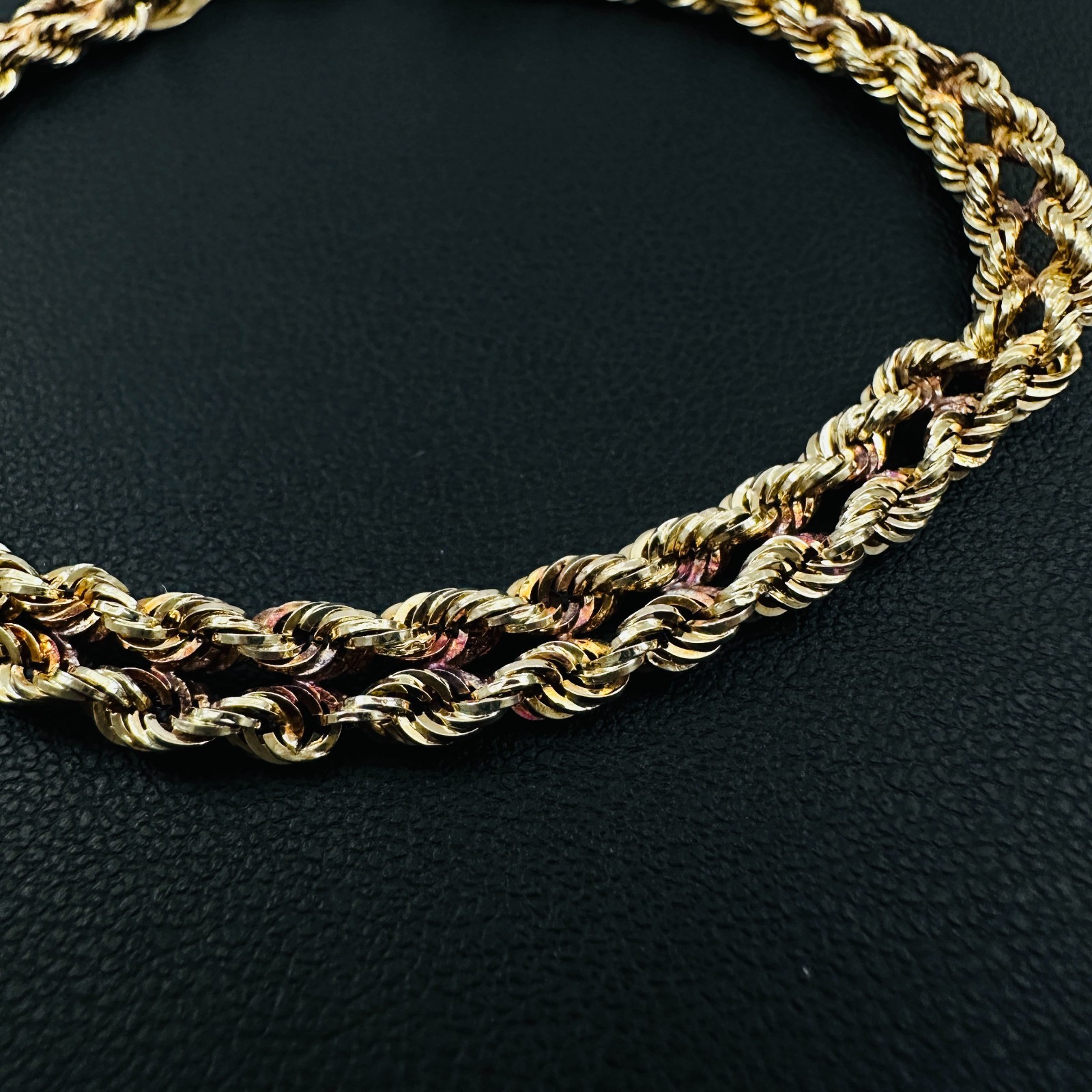 Solid 14K Yellow Gold Unique Braided Link Chain Bracelet 5.7mm, 7 3/8″, 3.4g