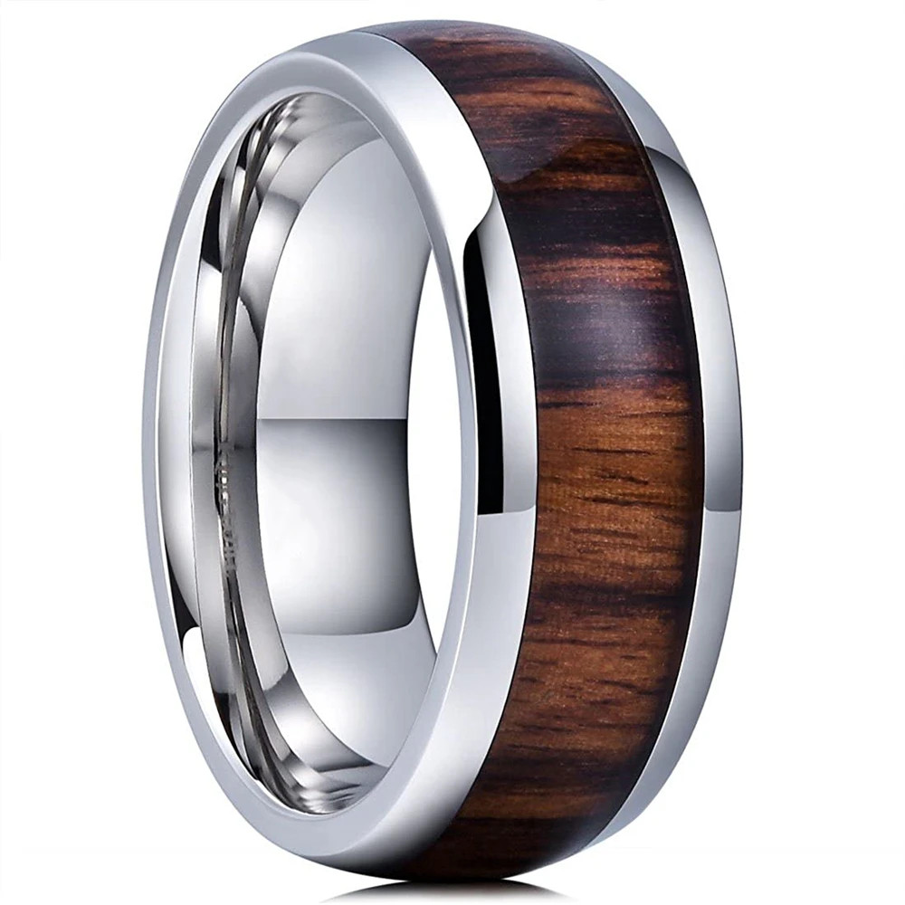 Stainless Steel Abalone Shell Ring 8mm Purple Polished Wedding Band Men