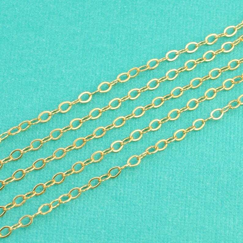 14K Gold Filled Bulk Flat Cable Chain 2.2mmx3.2mm link By The Foot