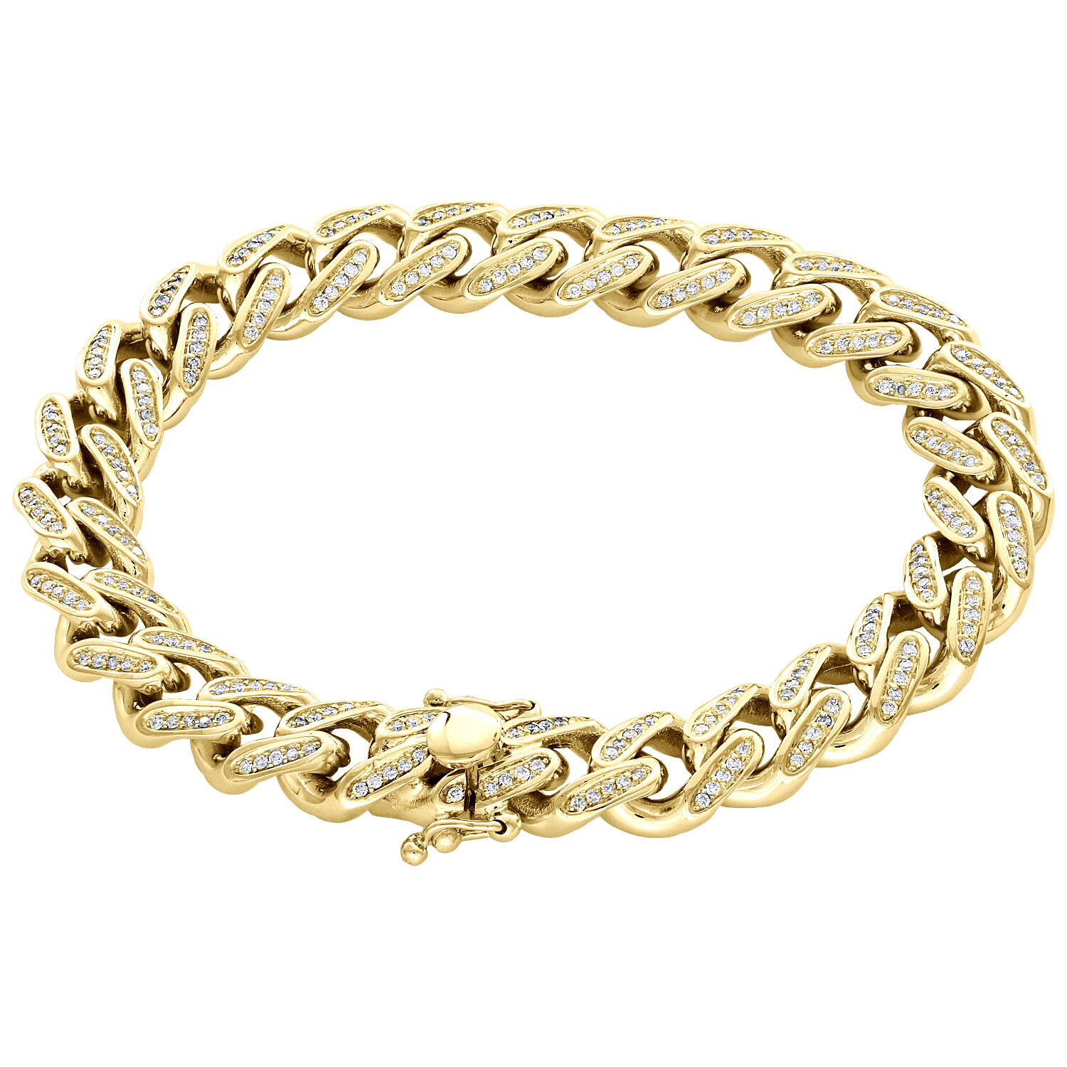 10K Yellow Gold 11.35mm Solid Miami Cuban Link Diamond Bracelet 8.50″ | 2.10 CT.