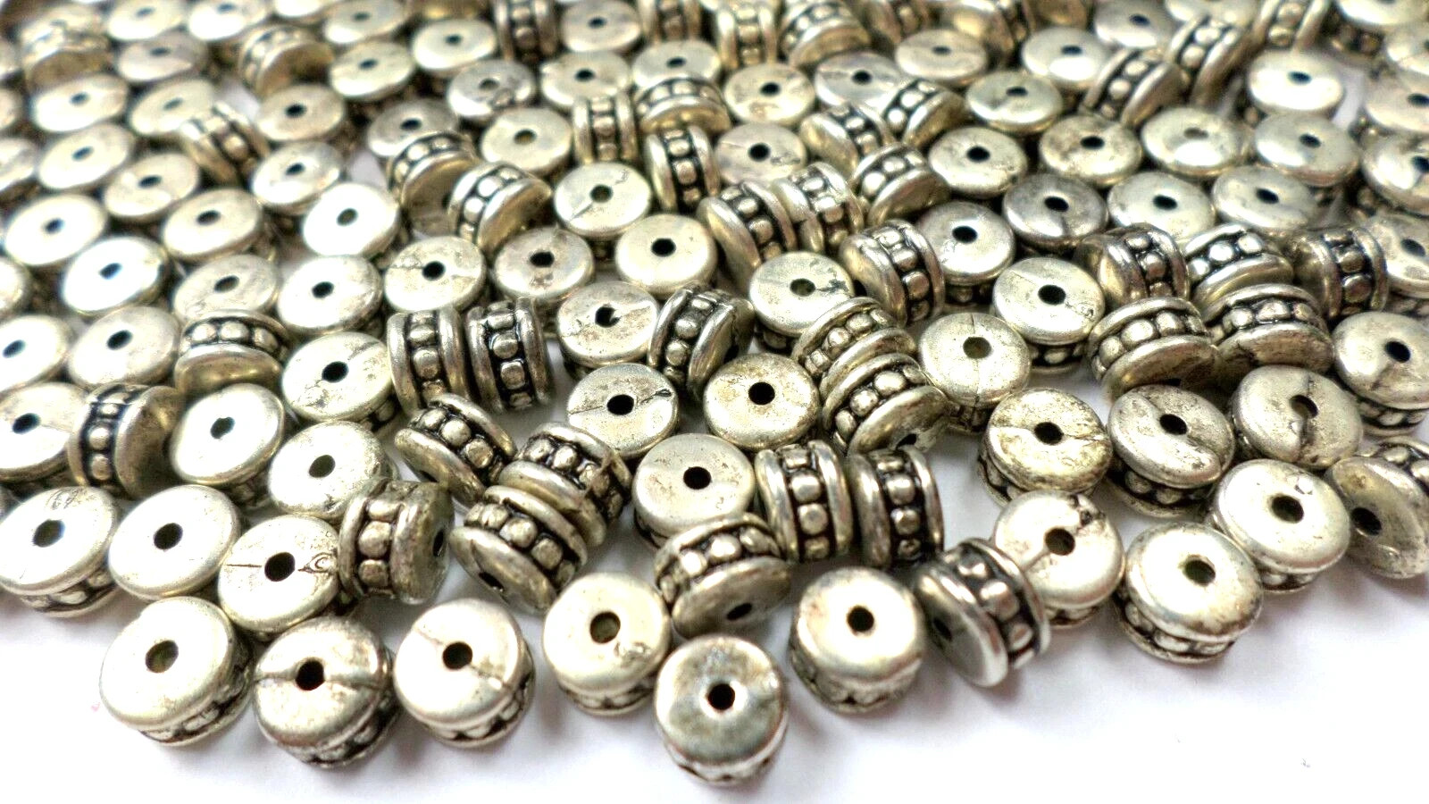 360 Vintage Antique Silver Resin Acrylic Spacer Faux Metal Drum Beads 5.5x4mm