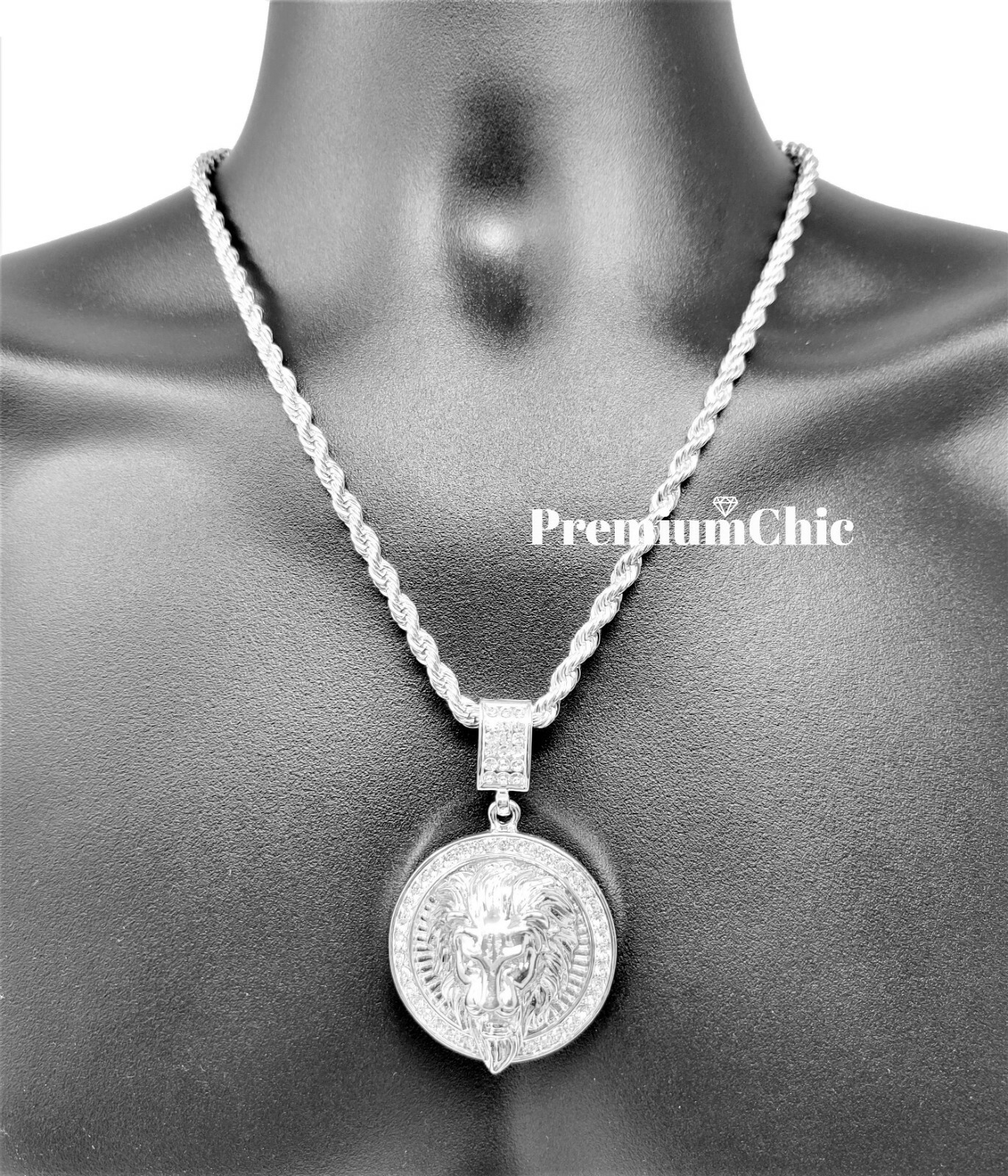 Crowned Lion Pendant w Rope or Tennis Chain Choker Hip Hop Plated CZ Necklace