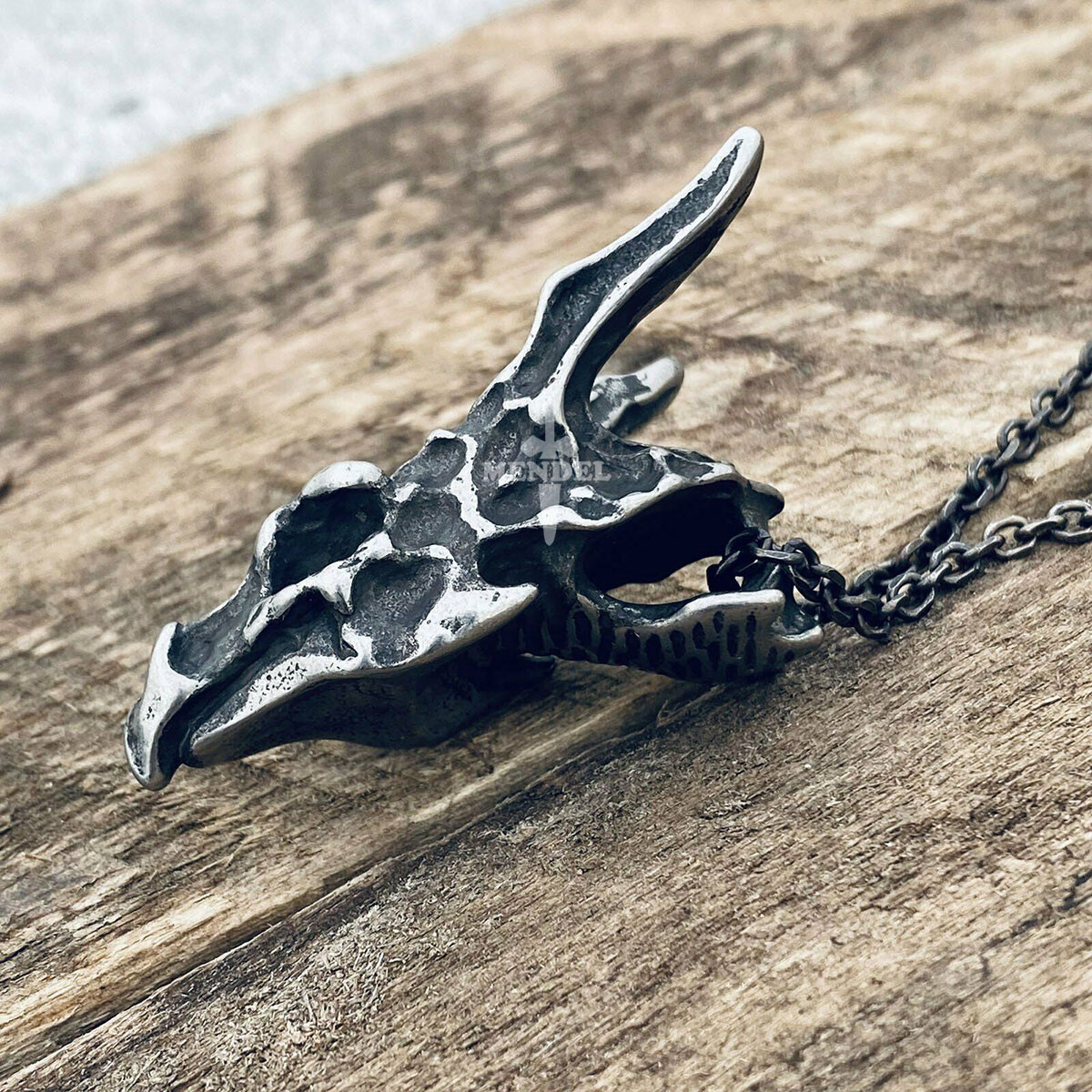 MENDEL Mens Stainless Steel Heavy Wolf Dragon Skull Pendant Necklace Vintage Men