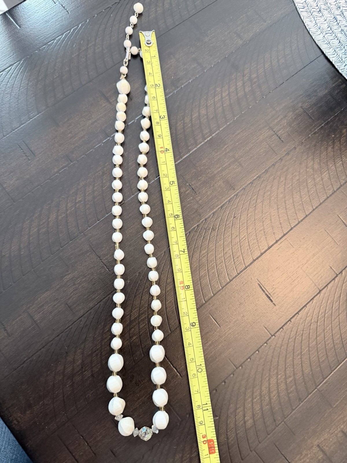 Vintage White Faceted Bead Necklace Long Graduated Clear Accent Statement