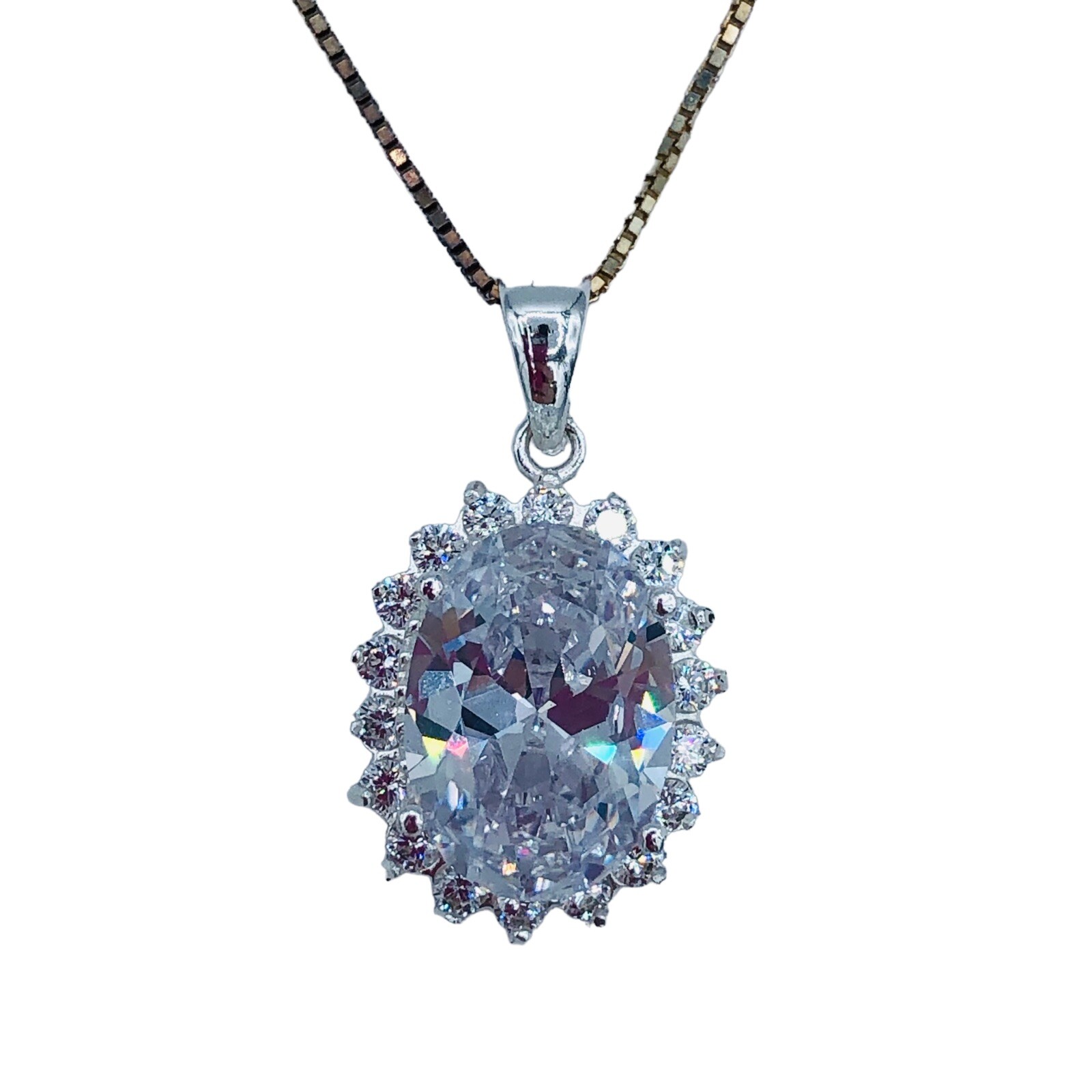 JC 925 Sterling Silver Cz Lab Created Sapphire pendant Necklace