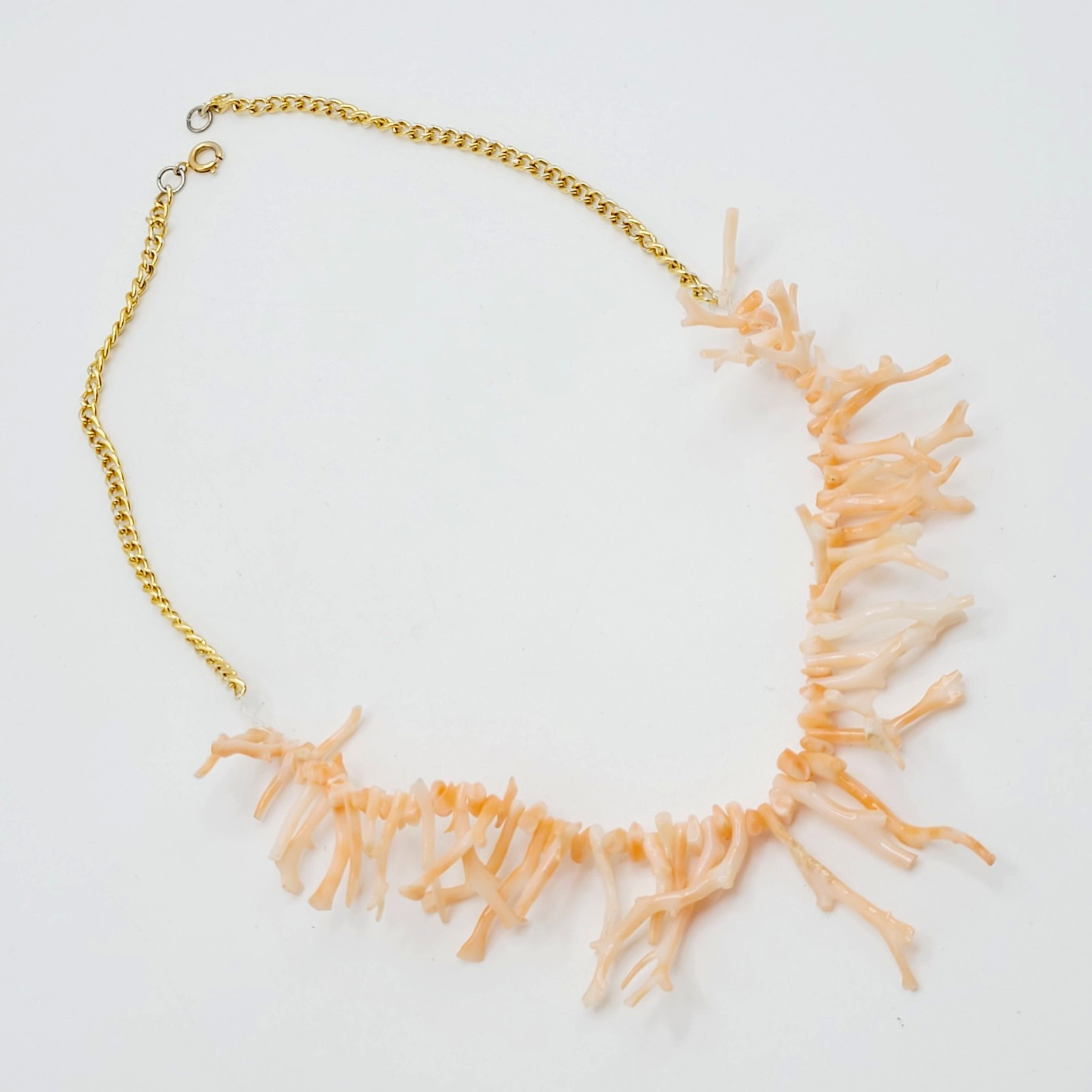 Natural Pink Peach Branch Coral Mixed Metal Tone Alloy Clasp Vintage Necklace