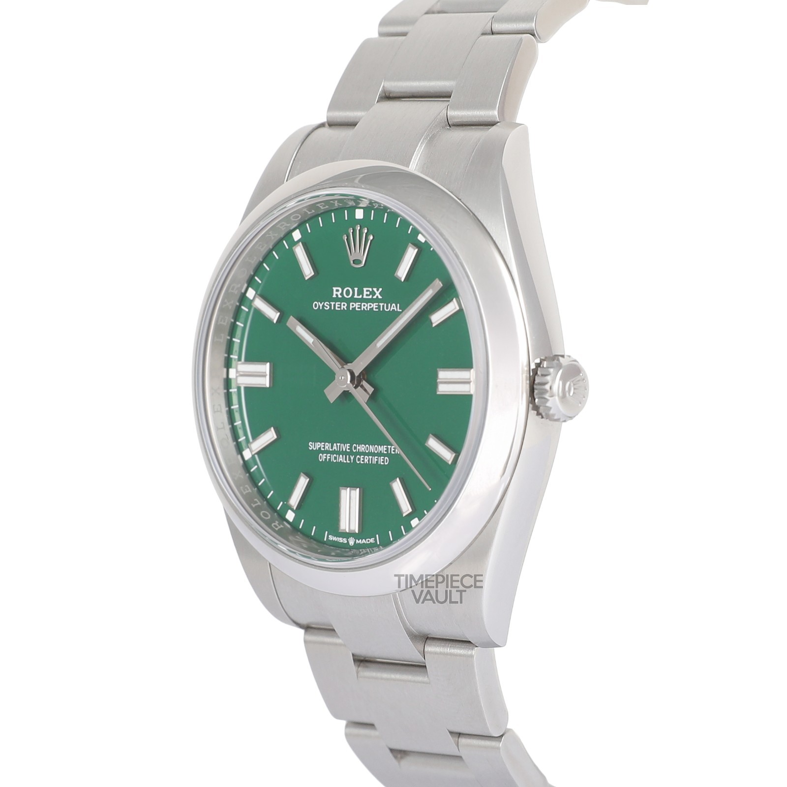 Rolex Men Oyster Perpetual 124300 Steel 41mm Watch Green Stick Index Dial B&P