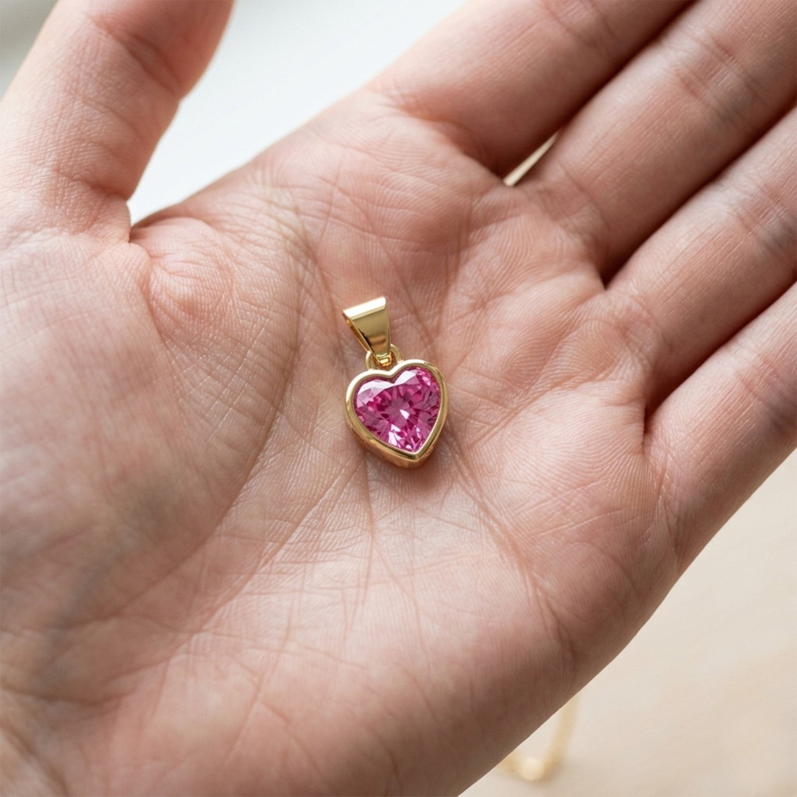 9k Solid Gold 3mm Pink Sapphire Heart Charm Pendant September Birthstone Jewelry