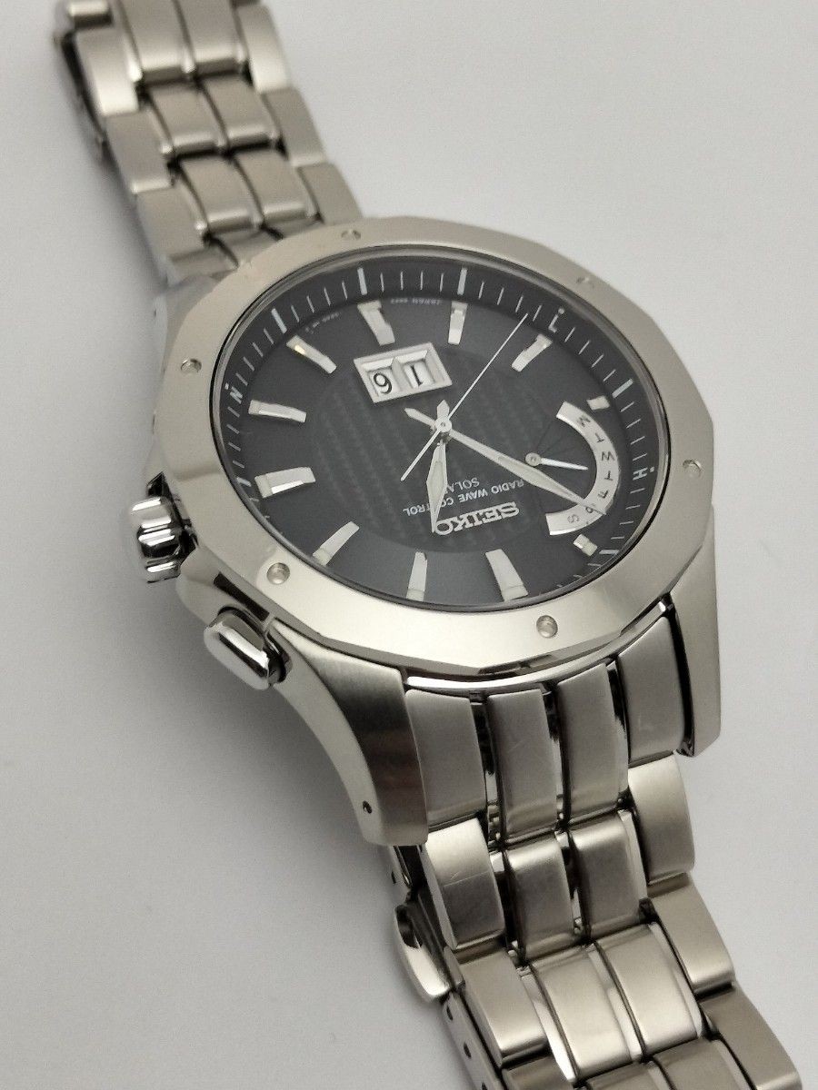 Seiko Brightz 8B43 Radio Solar Titanium Watch Big Date Timepiece Authentic