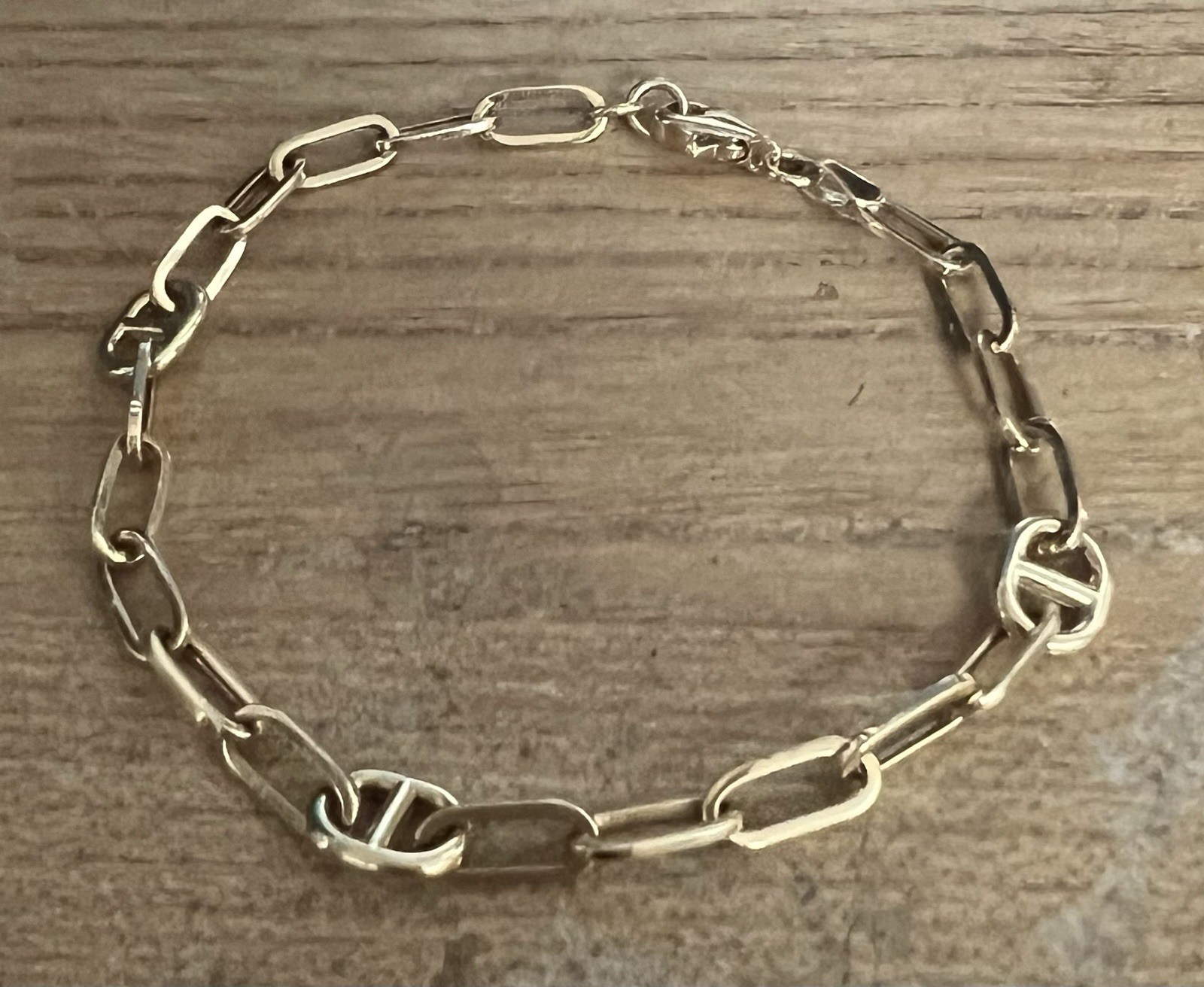 14k Yellow Gold Hollow Paperclip & Marina Link Women’s Bracelet