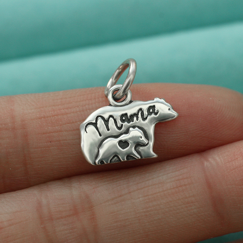 925 Sterling Silver Mama Bear With Child Pendant Charm Mother’s Day Mom Gift