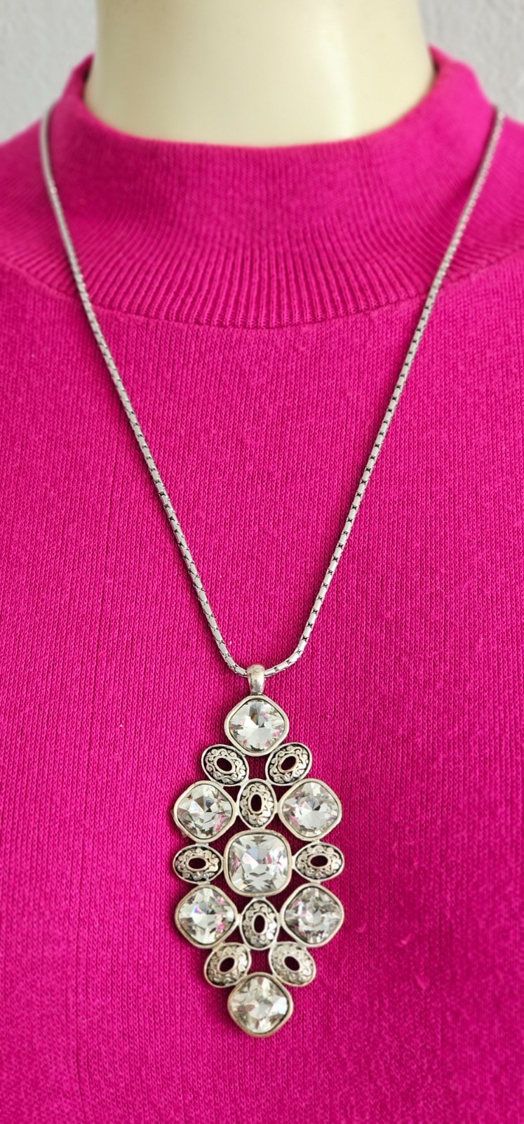 Three piece set chain pendant bracelet silver tone crystals unbranded sparkly.