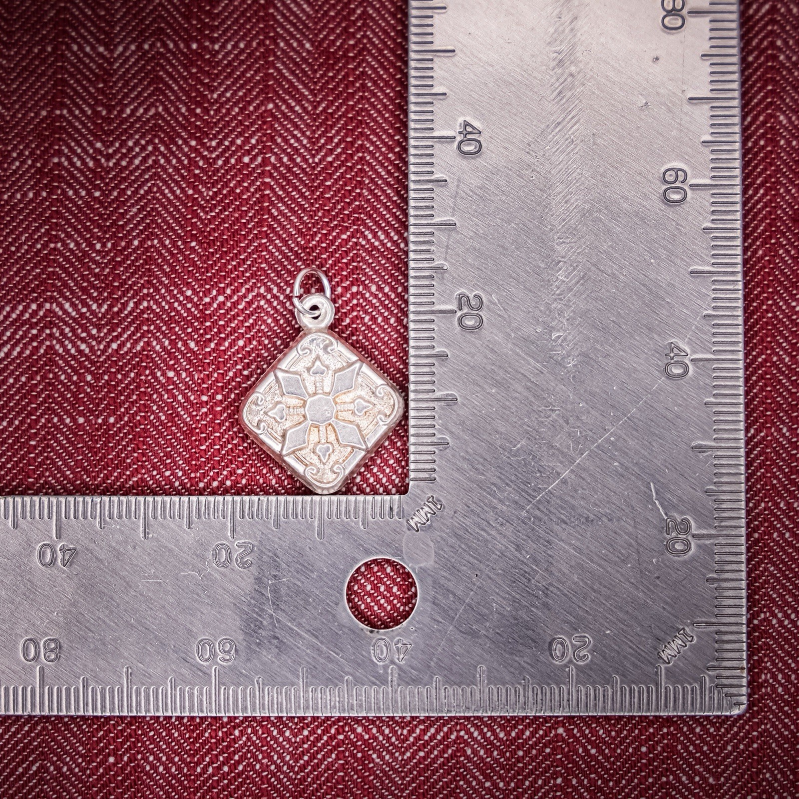 Antique French Puffy Square Charm Sterling Silver Die Struck 19th Century