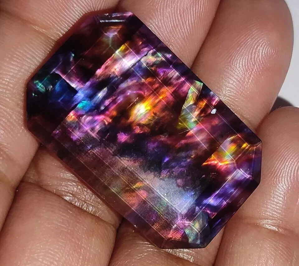 Ammolite Emerald Doublet 46-47 Ct Opal -Like Organic Natural Rare Loose Gemstone