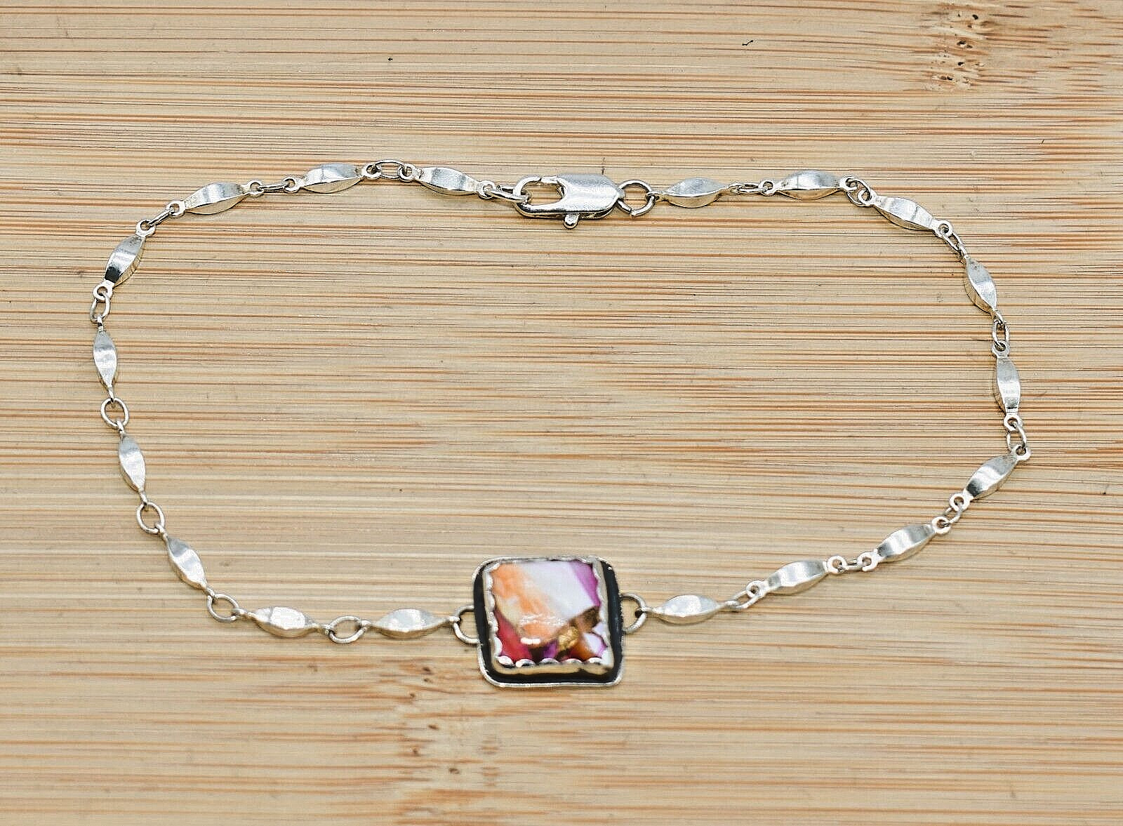 Orange Dahlia Sterling Silver Ankle Bracelet 9-3/4 inch by Ryan Schoolfield
