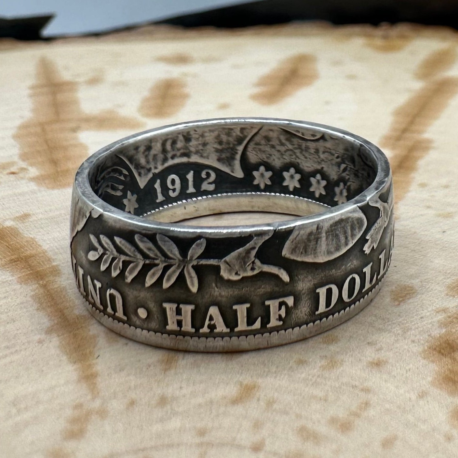 Antique U.S. Barber 90% Silver Half Dollar Coin Ring Band Jewelry NEW
